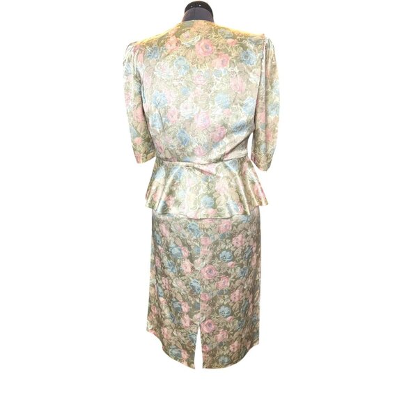 Vintage 1980s Risa Ann Floral Peplum Jacket & Skirt Set With Lace Trim Pastel Co - Picture 7 of 10